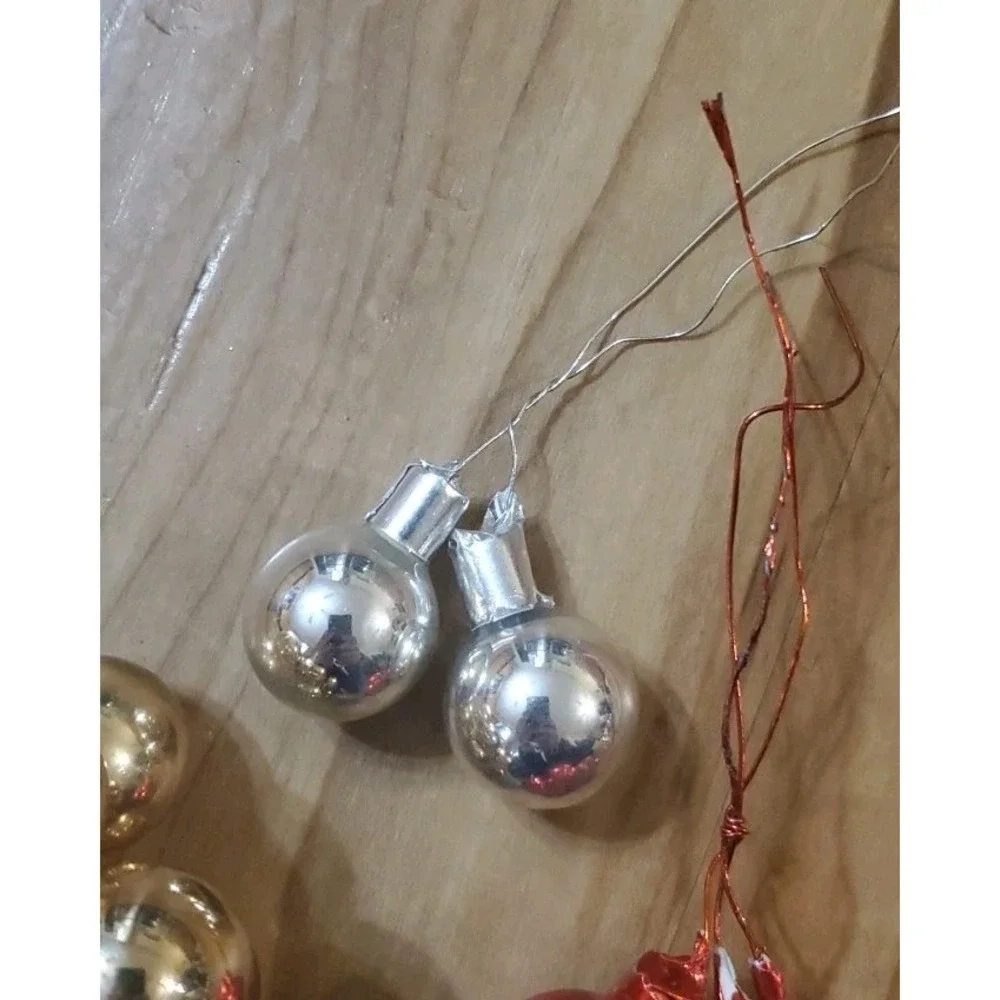 Vintage Christmas Red Gold Silver Mercury Glass Balls w/ Wire Stem Picks 7/8